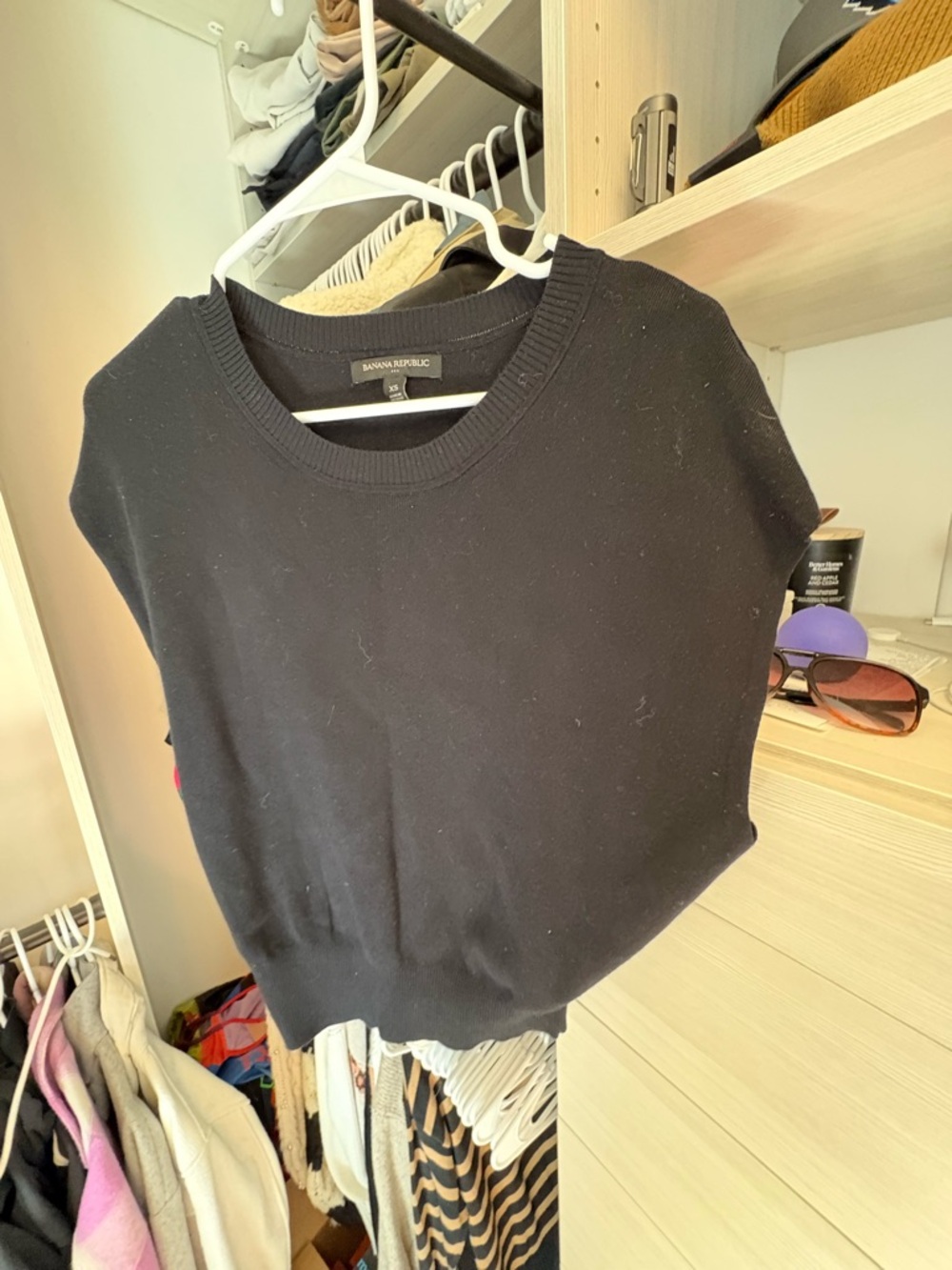 Banana Republic Black Ribbed Short Sleeve Knit Top